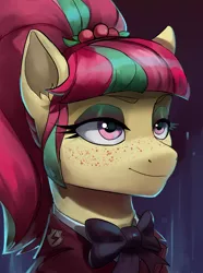 Size: 1560x2100 | Tagged: safe, artist:cadillacdynamite, derpibooru import, sour sweet, ponified, earth pony, pony, equestria at war mod, bust, clothes, crystal prep academy uniform, equestria girls ponified, female, freckles, image, mare, png, school uniform, solo