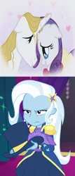 Size: 708x1654 | Tagged: safe, derpibooru import, edit, screencap, prince blueblood, rarity, trixie, pony, unicorn, equestria girls, equestria girls series, spring breakdown, the ticket master, spoiler:eqg series (season 2), angry, anti-shipping, bluetrix, clothes, cropped, dress, duo, female, floppy ears, frilly dress, hat, heart, image, imagine spot, magician outfit, male, mare, png, shipping, stallion, straight, top hat