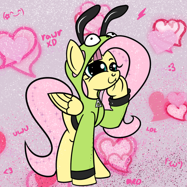 Size: 1999x1999 | Tagged: safe, artist:dafiltafish, derpibooru import, fluttershy, pegasus, pony, :3, antonymph, clothes, female, frog (hoof), hoodie, image, mare, png, smug, solo, underhoof