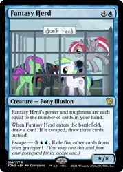 Size: 375x523 | Tagged: safe, artist:dinnerjoe, derpibooru import, edit, oc, pegasus, pony, unicorn, friendship is witchcraft, black and red, broken horn, cage, ccg, generalzoi, horn, horse women, image, magic the gathering, png, sign, trading card, trading card edit