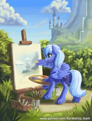 Size: 1500x1963 | Tagged: safe, artist:kirillk, derpibooru import, princess luna, alicorn, pony, canterlot, easel, feather painting, female, image, jpeg, mare, paint, painting, palette, s1 luna, solo, unshorn fetlocks, waterfall