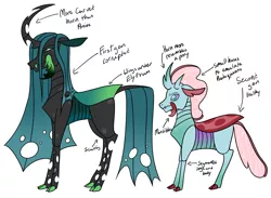 Size: 3573x2615 | Tagged: safe, artist:eonionic, derpibooru import, ocellus, queen chrysalis, changedling, changeling, alternate design, headcanon, image, png, simple background, white background