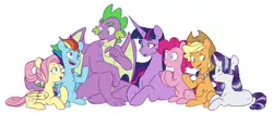 Size: 9396x3915 | Tagged: safe, artist:chub-wub, derpibooru import, applejack, fluttershy, pinkie pie, princess twilight 2.0, rainbow dash, rarity, spike, twilight sparkle, twilight sparkle (alicorn), alicorn, dragon, earth pony, pegasus, pony, unicorn, the last problem, absurd resolution, applejack's hat, chest fluff, cowboy hat, female, folded wings, hat, image, jpeg, looking at each other, looking at someone, lying down, mane seven, mane six, older, older applejack, older fluttershy, older mane seven, older mane six, older pinkie pie, older rainbow dash, older rarity, older spike, older twilight, open mouth, prone, raised hoof, simple background, sitting, talking, white background, wings