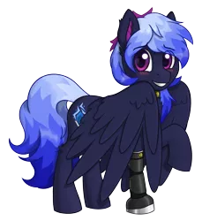 Size: 2090x2278 | Tagged: safe, artist:stardustspix, derpibooru import, oc, oc:kyanite arc, pegasus, pony, amputee, blushing, choker, cute, ear fluff, ears, gem, image, looking at you, male, one hoof raised, pegasus oc, png, prosthetic leg, prosthetic limb, prosthetics, simple background, smiling, solo, stallion, transparent background, wings