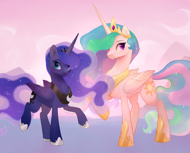 Size: 3840x3090 | Tagged: safe, artist:kodabomb, derpibooru import, princess celestia, princess luna, alicorn, pony, cute, duo, female, image, jpeg, royal sisters, siblings, sisters, smiling