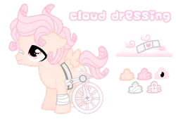 Size: 1280x867 | Tagged: safe, artist:jvartes6112, derpibooru import, oc, oc:cloud dressing, unofficial characters only, pegasus, pony, bandaid, colt, image, male, pegasus oc, png, reference sheet, simple background, smiling, solo, transparent background, wheelchair, wings