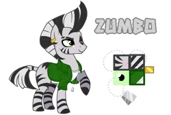 Size: 1280x867 | Tagged: safe, artist:jvartes6112, derpibooru import, oc, oc:zumbo, unofficial characters only, zebra, clothes, ear piercing, earring, image, jewelry, male, necklace, piercing, png, raised hoof, reference sheet, scar, simple background, smiling, solo, stallion, transparent background, zebra oc