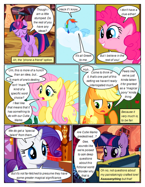 Size: 612x792 | Tagged: safe, artist:newbiespud, derpibooru import, edit, edited screencap, screencap, rarity, twilight sparkle, earth pony, pegasus, pony, unicorn, comic:friendship is dragons, look before you sleep, magical mystery cure, apple, apple tree, applejack's hat, book, carousel boutique, cloud, comic, cowboy hat, dialogue, eyelashes, eyes closed, female, flying, food, glowing horn, grin, hat, horn, image, magic, magic aura, on a cloud, open mouth, png, raised hoof, reading, screencap comic, sleeping, smiling, solo, sweet apple acres, telekinesis, thinking, tree, unicorn twilight, wings