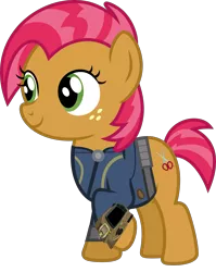 Size: 7000x8788 | Tagged: safe, artist:luckreza8, artist:ponygamer2020, derpibooru import, babs seed, fallout equestria, one bad apple, absurd resolution, clothes, cutie mark, fallout, female, happy, image, jumpsuit, pipboy, png, simple background, solo, transparent background, vault suit, vector