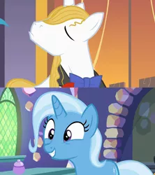 Size: 1280x1440 | Tagged: safe, derpibooru import, edit, edited screencap, screencap, prince blueblood, trixie, all bottled up, the best night ever, bluetrix, female, image, male, png, pouting, shipping, smiling, straight