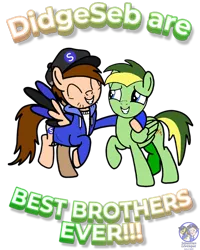 Size: 1000x1249 | Tagged: safe, artist:pigeorgien, artist:sebtheartist, derpibooru import, oc, oc:didgeree, oc:seb the pony, base used, brothers, brown hair, clothes, colored wings, colored wingtips, cute, didgeseb, duo, duo male, hoodie, image, male, not gay, ocbetes, png, siblings, simple background, snapback, transparent background, wings