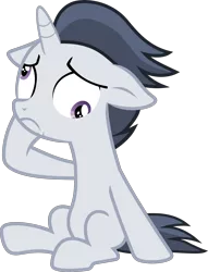 Size: 2265x2972 | Tagged: safe, artist:frownfactory, derpibooru import, edit, editor:slayerbvc, vector edit, rumble, pony, unicorn, colt, derp, dizzy, floppy ears, image, male, png, race swap, simple background, sitting, solo, transparent background, unicorn rumble, vector