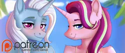 Size: 2526x1080 | Tagged: safe, derpibooru import, starlight glimmer, trixie, anthro, pony, unicorn, advertisement, cropped, female, image, mare, patreon, patreon link, patreon logo, patreon preview, png