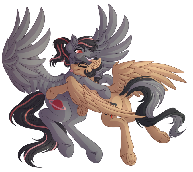 Size: 5500x4896 | Tagged: safe, artist:amazing-artsong, derpibooru import, oc, oc:antares, oc:artsong, unofficial characters only, pegasus, pony, absurd resolution, female, hug, image, male, mare, png, simple background, stallion, transparent background