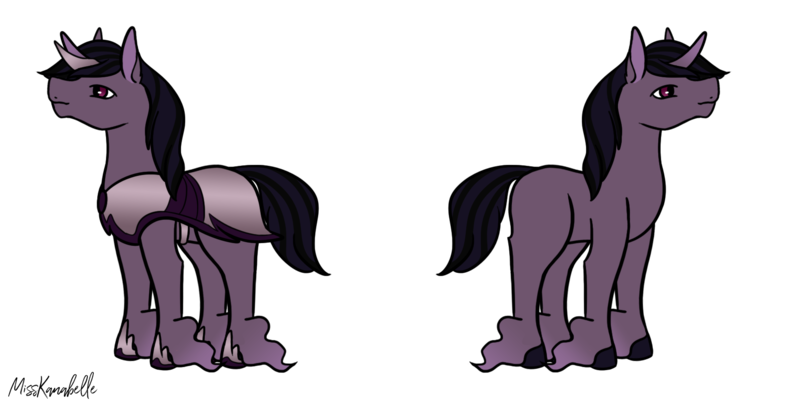 Size: 1750x882 | Tagged: safe, artist:misskanabelle, derpibooru import, oc, unofficial characters only, pony, unicorn, cloak, clothes, duo, hoof fluff, horn, image, male, offspring, parent:king sombra, parent:twilight sparkle, parents:twibra, png, signature, simple background, stallion, transparent background, unicorn oc