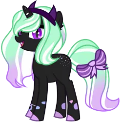 Size: 3000x3000 | Tagged: safe, artist:magnusmagnum, derpibooru import, oc, oc:star pierce, demon, demon pony, original species, pony, unicorn, blank flank, bow, bracelet, butt freckles, colored, fangs, female, filly, flat colors, freckles, gradient mane, gradient tail, headband, horn, image, jewelry, png, reference sheet, simple background, slit eyes, spots, transparent background, unshorn fetlocks