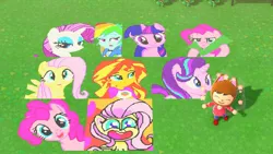 Size: 1280x720 | Tagged: source needed, safe, derpibooru import, fluttershy, pinkie pie, rainbow dash, rarity, starlight glimmer, sunset shimmer, twilight sparkle, earth pony, human, pegasus, pony, unicorn, a friend in deed, dol-fin-ale, equestria girls, my little pony: pony life, spoiler:pony life s01e12, animal crossing, breaking the fourth wall, check mark, clothes, heart, image, jpeg, open mouth, unicorn twilight