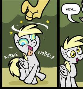 Size: 274x294 | Tagged: safe, artist:shuffle001, derpibooru import, edit, derpy hooves, discord, draconequus, pegasus, pony, the return of harmony, blurry, comic, cropped, dialogue, discorded, female, image, jpeg, male, mare, meme, offscreen character