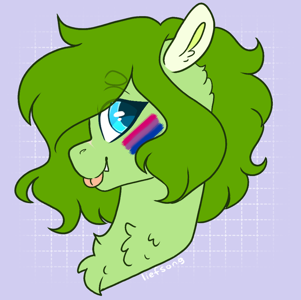 Size: 930x929 | Tagged: safe, artist:liefsong, derpibooru import, oc, oc:lief, :p, bisexual, bisexual pride flag, chest fluff, fangs, image, looking at you, png, pride, pride flag, pride month, simple background, tongue out