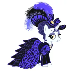 Size: 2452x2504 | Tagged: safe, artist:mylittlepastafarian, derpibooru import, moonlight raven, pony, unicorn, alternate hairstyle, clothes, dress, eyeshadow, female, hat, high res, image, jewelry, jpeg, lidded eyes, looking at you, makeup, mare, necklace, simple background, smiling, smiling at you, solo, sun hat, white background