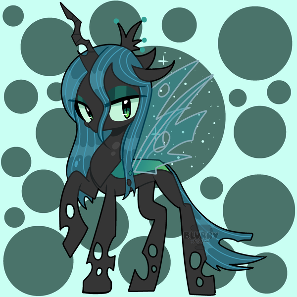 Size: 2619x2619 | Tagged: safe, artist:blurry-kun, derpibooru import, queen chrysalis, changeling, changeling queen, commission, commissioner:reversalmushroom, female, high res, image, looking at you, one hoof raised, png, solo