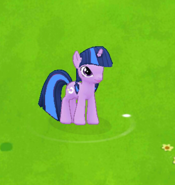 Size: 697x737 | Tagged: safe, derpibooru import, twilight sparkle, twilight twinkle, pony, unicorn, app, female, flower, game, gameloft, grass, image, mare, mobile game, png, smiling, solo, solo female, unicorn twilight, what if