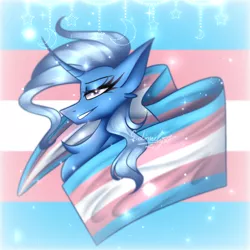 Size: 768x768 | Tagged: safe, artist:limilyphan2019, derpibooru import, trixie, pony, unicorn, image, mouthpiece, png, pride, pride flag, pride month, trans trixie, transgender, transgender pride flag