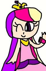 Size: 664x1038 | Tagged: safe, artist:sugarbugjewelpet, derpibooru import, princess cadance, human, 1000 hours in ms paint, clothes, crown, dress, female, humanized, image, jewelry, one eye closed, png, regalia, simple background, solo, watch, white background, wink