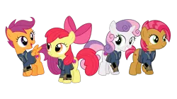 Size: 5360x3008 | Tagged: safe, artist:concordisparate, artist:dashiesparkle, artist:luckreza8, artist:ponygamer2020, derpibooru import, apple bloom, babs seed, scootaloo, sweetie belle, earth pony, pegasus, pony, unicorn, fallout equestria, one bad apple, absurd resolution, adorababs, adorabloom, apple bloom's bow, bow, clothes, cute, cutealoo, cutie mark, cutie mark crusaders, diasweetes, fallout, female, filly, group, hair bow, happy, image, jumpsuit, pipboy, png, simple background, smiling, the cmc's cutie marks, transparent background, vault suit, vector