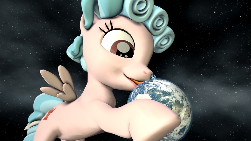 Size: 1920x1080 | Tagged: safe, artist:jeroen01, derpibooru import, cozy glow, oc, oc:nightingale, pegasus, pony, earth, female, filly, giant pony, giantess, image, jpeg, licking, macro, male, pony bigger than a planet, stallion, tongue out