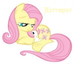 Size: 720x614 | Tagged: safe, artist:lauren faust, derpibooru import, fluttershy, earth pony, pony, rabbit, 2009, animal, cropped, cuddling, earth pony fluttershy, image, jpeg, lying down, needs more jpeg, prone, show bible, sitting, smiling, solo