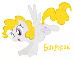 Size: 730x591 | Tagged: safe, artist:lauren faust, derpibooru import, edit, editor:pagiepoppie12345, surprise, pegasus, pony, flying, image, jpeg, needs more jpeg, recolor, simple background, smiling, solo, the power-up ponies, white background, wings