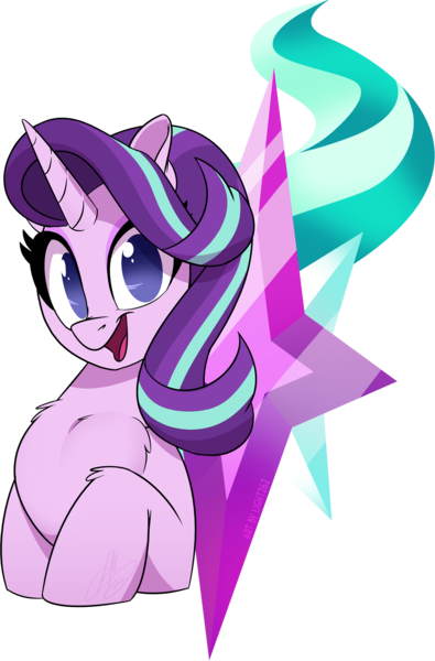 Size: 1852x2811 | Tagged: safe, artist:light262, derpibooru import, starlight glimmer, pony, unicorn, bust, chest fluff, cute, cutie mark, cutie mark background, female, glimmerbetes, image, leg fluff, looking at you, mare, no pupils, open mouth, png, solo