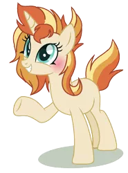 Size: 988x1332 | Tagged: safe, artist:venomous-cookietwt, derpibooru import, oc, pony, unicorn, blushing, female, image, mare, offspring, parent:fire streak, parent:sunset shimmer, parents:sunsetstreak, png, simple background, solo, transparent background