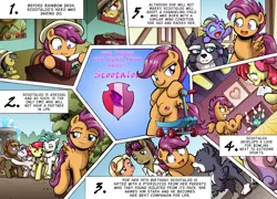 Size: 1700x1225 | Tagged: safe, artist:tarkron, derpibooru import, apple bloom, button mash, daring do, mane allgood, scootaloo, snap shutter, sweetie belle, terramar, changedling, changeling, earth pony, hippogriff, pegasus, pony, unicorn, series:five things you didn't know, bipedal, blowing, book, bowling ball, commission, cutie mark crusaders, female, image, kissing, male, plushie, png, poster, pterolycus, shipping, straight, sweetiemash