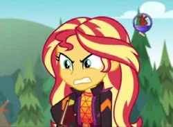 Size: 472x345 | Tagged: safe, derpibooru import, sunset shimmer, equestria girls, equestria girls series, sunset's backstage pass!, spoiler:eqg series (season 2), angry, book, chgb record, image, jpeg, music festival outfit, narrowed eyes, rage, rageset shimmer, sunset shimmer is not amused, unamused