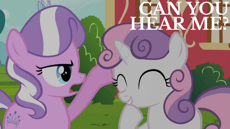 Size: 1280x720 | Tagged: safe, derpibooru import, edit, edited screencap, editor:quoterific, screencap, diamond tiara, sweetie belle, earth pony, pony, unicorn, crusaders of the lost mark, season 5, ^^, cute, diasweetes, duo, duo female, eyes closed, female, filly, image, jpeg, open mouth, ponyville schoolhouse, smiling