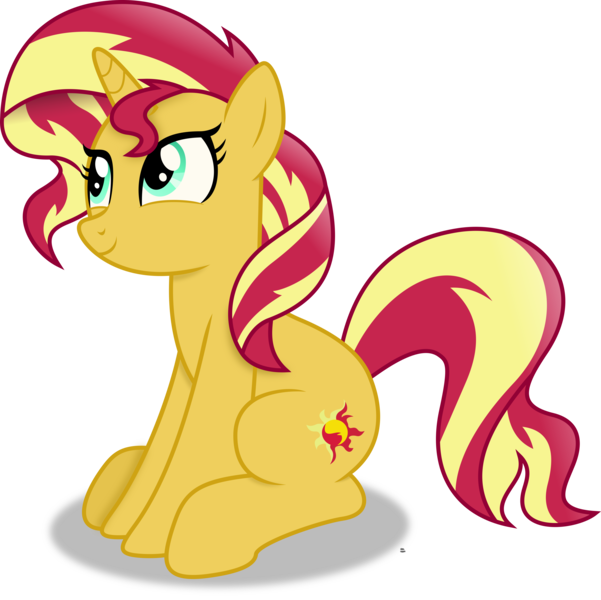 Size: 4449x4445 | Tagged: safe, artist:anime-equestria, derpibooru import, sunset shimmer, pony, unicorn, equestria girls, cute, female, happy, horn, image, mare, png, shimmerbetes, simple background, sitting, smiling, solo, transparent background, vector