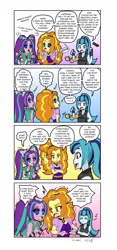 Size: 1003x2147 | Tagged: safe, artist:zero-q, derpibooru import, adagio dazzle, aria blaze, sonata dusk, equestria girls, 4 panel comic, 4koma, behaving like a chicken, comic, commission, crossed arms, dialogue, drool, entranced, eyes closed, female, finger snap, gradient background, head turn, hypnosis, hypnotist, hypnotized, image, music notes, obedience, onomatopoeia, open mouth, open smile, pendulum swing, png, pocket watch, right to left, scared, shrunken pupils, smiling, smug, speech bubble, swirly eyes, the dazzlings, trio, trio female