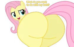 Size: 3774x2404 | Tagged: artist needed, source needed, suggestive, derpibooru import, fluttershy, pegasus, pony, ass, butt, butt focus, buttcrack, dialogue, female, flutterbutt, image, large butt, looking back, plot, png, rear view, text