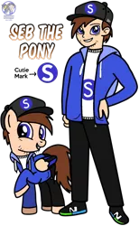 Size: 4858x7903 | Tagged: safe, artist:sebtheartist, derpibooru import, oc, oc:seb the pony, unofficial characters only, pegasus, pony, equestria girls, absurd resolution, base used, clothes, cutie mark, duo, duo male, grin, hoodie, image, looking at you, male, pegasus oc, png, raised hoof, smiling, smiling at you, snapback, stallion, wings