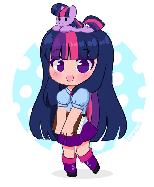 Size: 3366x4096 | Tagged: safe, artist:kittyrosie, derpibooru import, twilight sparkle, equestria girls, abstract background, blushing, book, cute, human coloration, image, jpeg, open mouth, self ponidox, twiabetes
