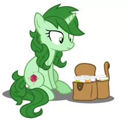 Size: 450x425 | Tagged: safe, derpibooru import, oc, oc:rose compass, changeling, changeling queen, unicorn, alchemist, andalusian changeling, bags, cutie mark, female, image, png