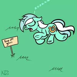 Size: 1999x1999 | Tagged: safe, artist:dafiltafish, derpibooru import, lyra heartstrings, pony, unicorn, atg 2021, female, image, keep off the grass, l.u.l.s., mare, newbie artist training grounds, onomatopoeia, overhead view, png, sleeping, sound effects, zzz