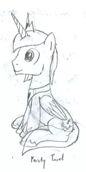 Size: 675x1336 | Tagged: safe, artist:parclytaxel, derpibooru import, oc, oc:prince endearment, unofficial characters only, alicorn, pony, series:nightliner, image, lineart, male, monochrome, pencil drawing, png, sitting, solo, stallion, traditional art