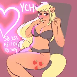 Size: 2000x2000 | Tagged: suggestive, artist:xjenn9, derpibooru import, applejack, anthro, applebucking thighs, applebutt, belly button, black bra, black panties, black underwear, bra, breasts, busty applejack, butt, clothes, commission, image, jpeg, panties, plump, pudgy, sketch, stupid sexy applejack, thick, underwear, ych sketch, your character here