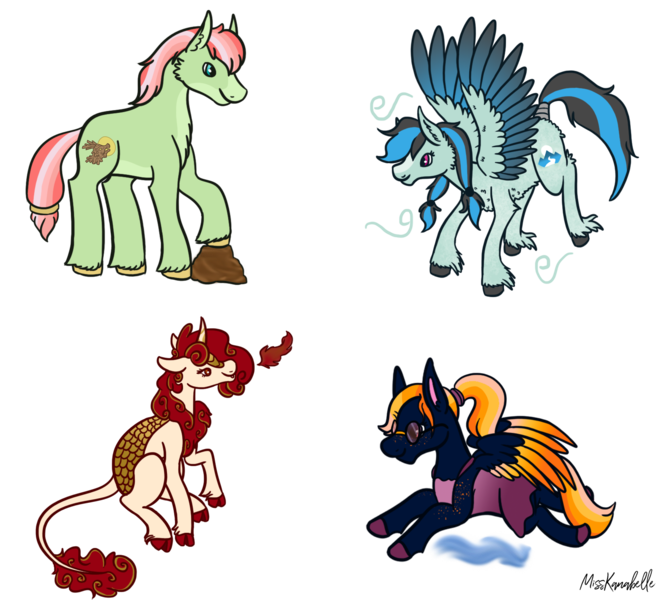 Size: 1566x1420 | Tagged: safe, artist:misskanabelle, derpibooru import, oc, oc:maple melt, oc:nellie fly, oc:sunlit silk, oc:wolf river, unofficial characters only, earth pony, kirin, pegasus, pony, adopted offspring, clothes, earth pony oc, female, glasses, hoof fluff, image, kirin oc, magical lesbian spawn, mare, offspring, parent:big macintosh, parent:daring do, parent:fluttershy, parent:photo finish, parent:pokey pierce, parent:rainbow dash, parents:daringdash, parents:fluttermac, pegasus oc, png, signature, simple background, transparent background, two toned wings, wings