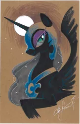Size: 720x1110 | Tagged: safe, artist:andypriceart, derpibooru import, nightmare moon, alicorn, pony, female, full moon, image, jpeg, moon, smiling, solo