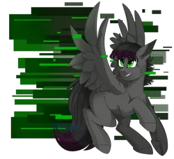 Size: 2564x2339 | Tagged: safe, artist:mediasmile666, derpibooru import, oc, unofficial characters only, pegasus, pony, abstract background, blank flank, cheek fluff, commission, eye clipping through hair, flying, grin, image, male, png, raised hoof, sidemouth, smiling, solo, speedpaint available, spread wings, stallion, wings