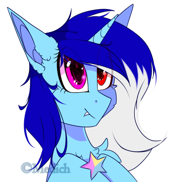 Size: 1657x1756 | Tagged: safe, artist:mediasmile666, derpibooru import, oc, unofficial characters only, pony, unicorn, bust, cute, cute little fangs, fangs, female, heterochromia, image, jewelry, mare, pendant, png, simple background, solo, transparent background